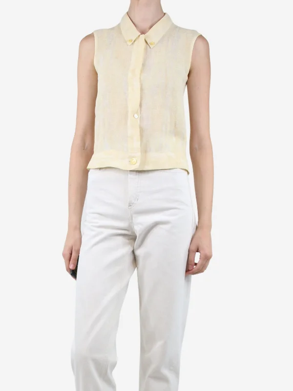 Pale yellow sleeveless linen shirt - size UK 6