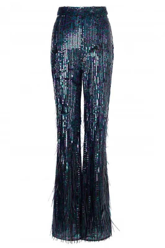 Sequin Fringe Side Zip Pants