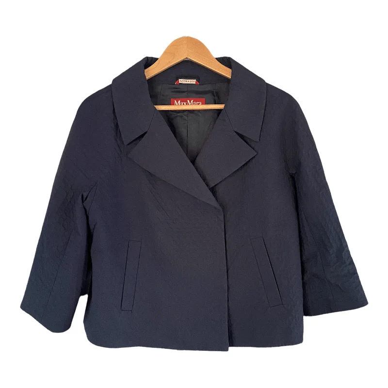 Max Mara Studio Cotton Jacket Waffle Pattern Dark Blue UK Size 14