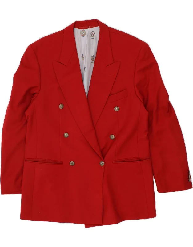 VINTAGE Womens Double Breasted Blazer Jacket IT 48 XL Red New Wool