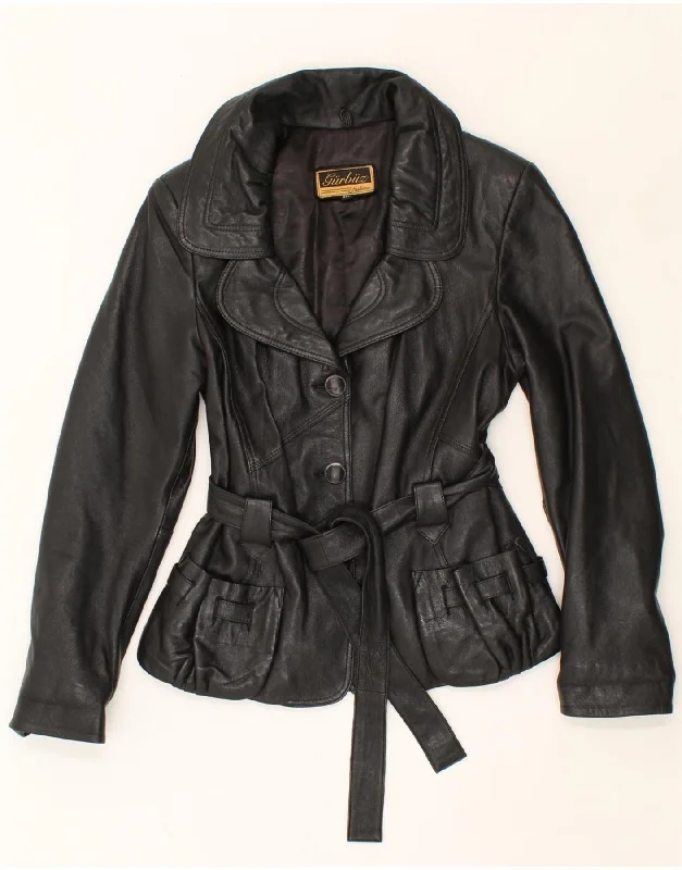 VINTAGE Womens Leather Jacket UK 20 2XL Black Leather