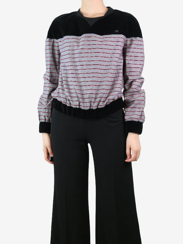 Grey striped velvet top  - size UK 8