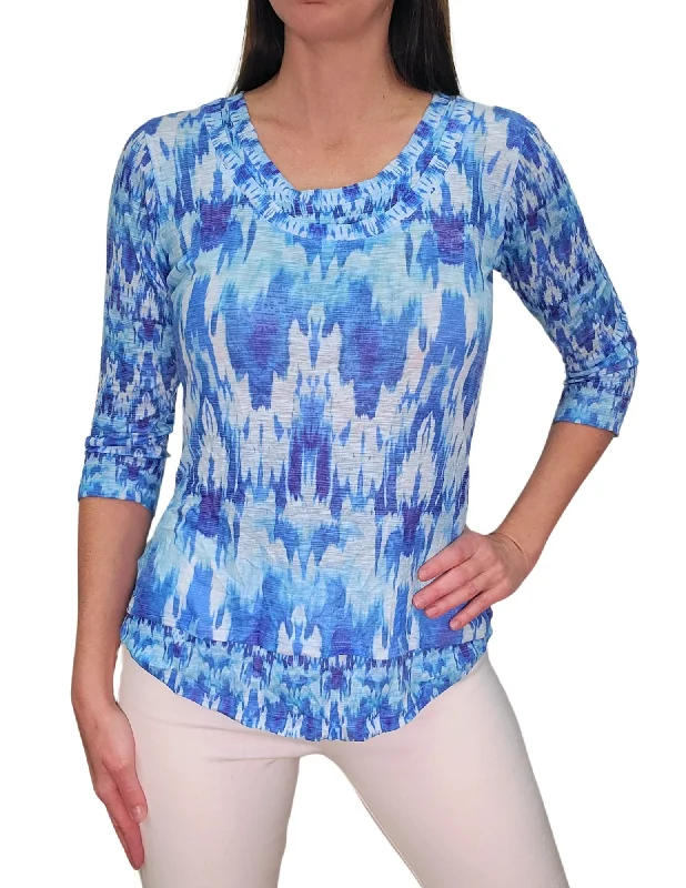 David Cline 3/4 Sleeve Double Hem Scoop Neck Top - Mesa