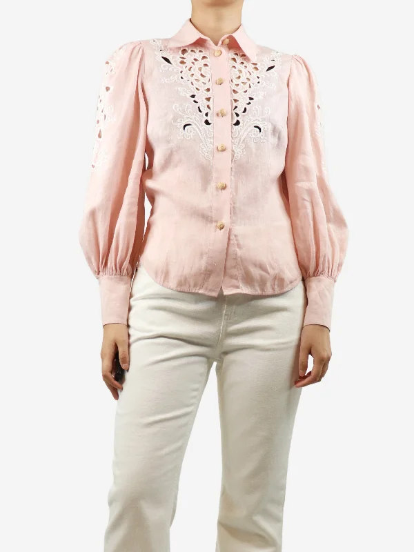 Pink linen embroidery shirt - size UK 8