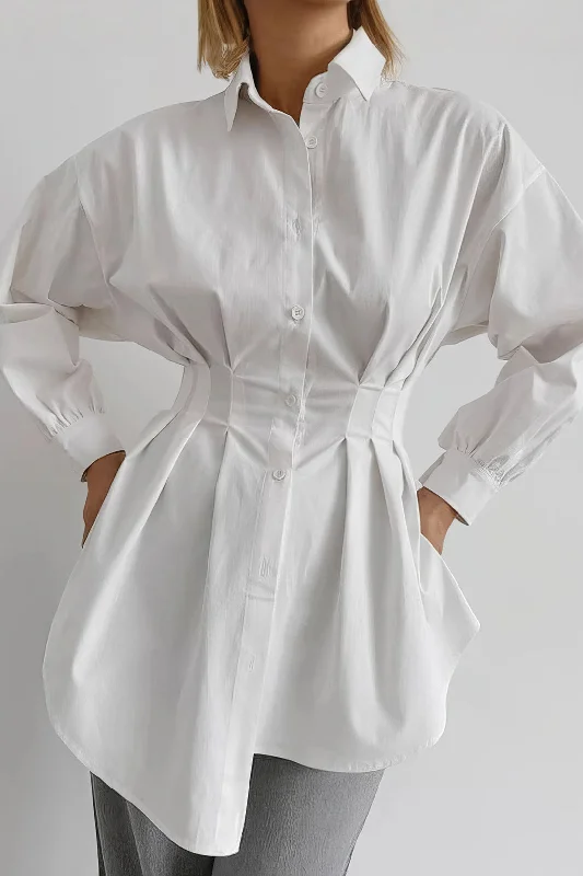 Ruched Button Long-Sleeve Shirt