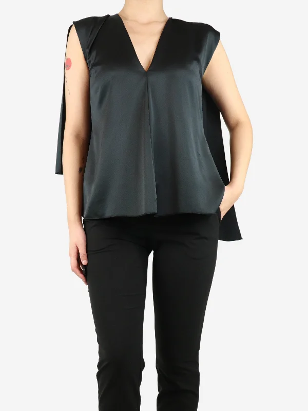 Black sleeveless satin blouse - size UK 8