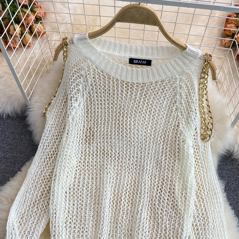 Cute cut-out long-sleeved sweater off shoulder sweater  038