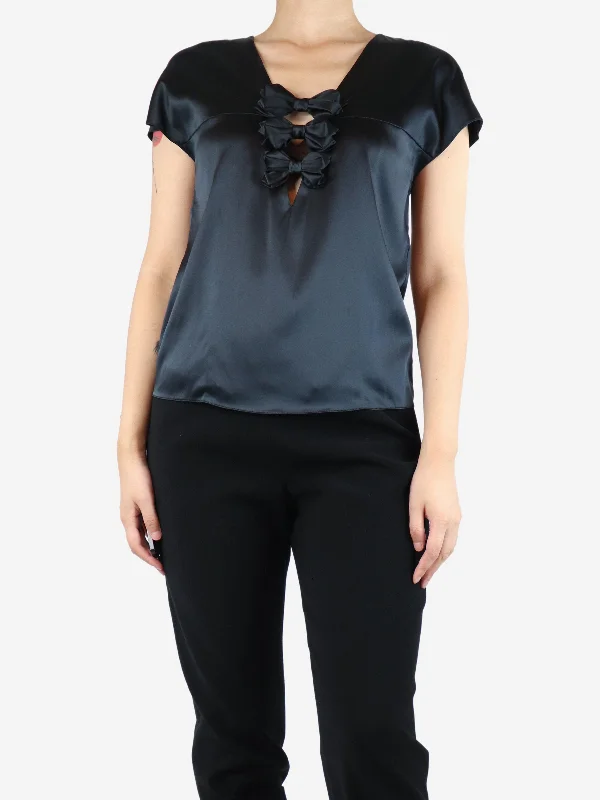 Black silk bow top - size UK 10