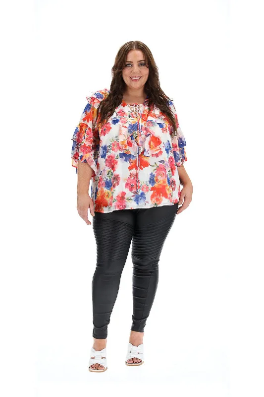 Violet Ruffle Blouse Floral