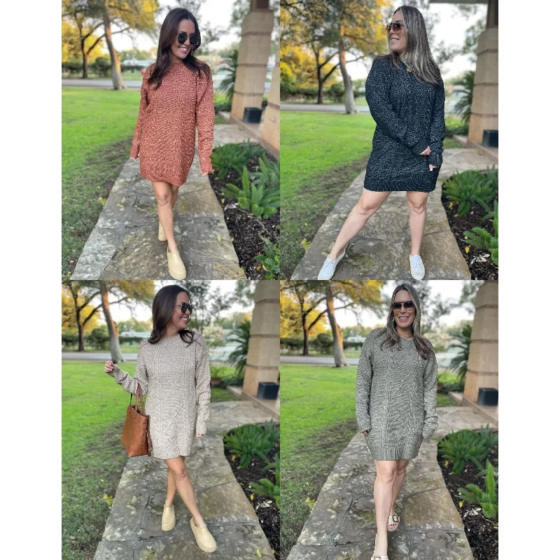 So Delightful Cable Knit Sweater Dress in Four Colors