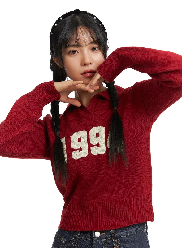 Crop Collar Lettering Sweater OJ404