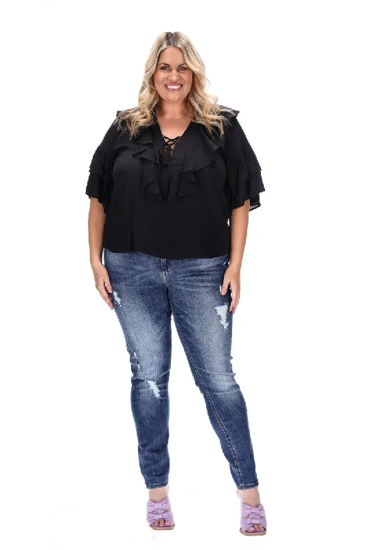 Violet Ruffle Blouse Black