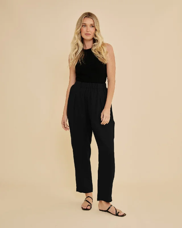 Carter Elasticated Linen Pant - Black