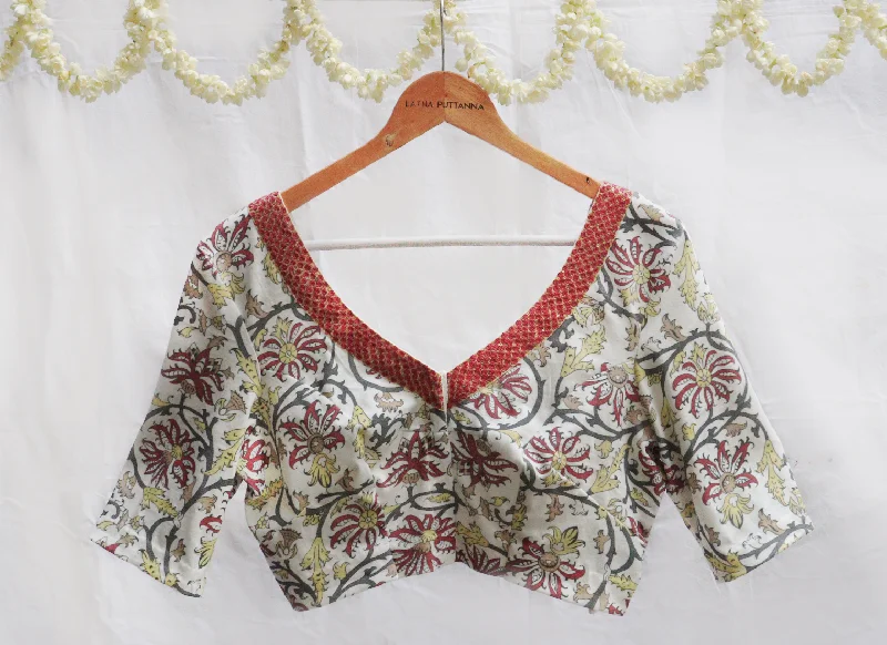 White,Digital Print Strechable knit,Hand Embroidery blouse