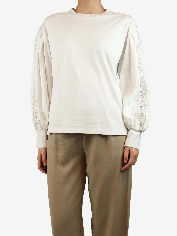 White long-sleeved lace panel top - size XL