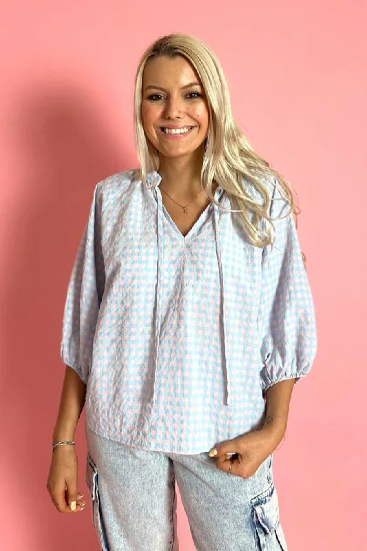 Willow Cotton Blouse Blue Gingham