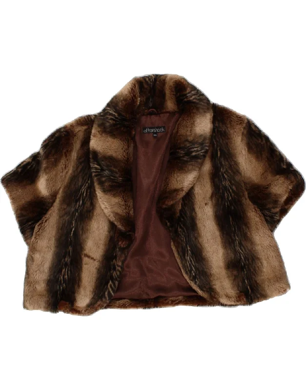 AFTERSHOCK Womens Short Sleeve Faux Fur Bolero Jacket UK 14 Medium Brown