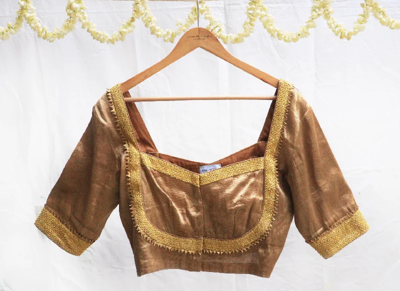 Golden Brown,Kanjeevaram tissue, Hand embroidery blouse