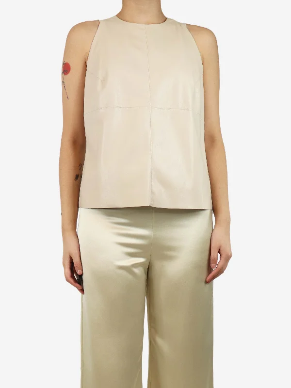 Neutral faux-leather sleeveless top - size L