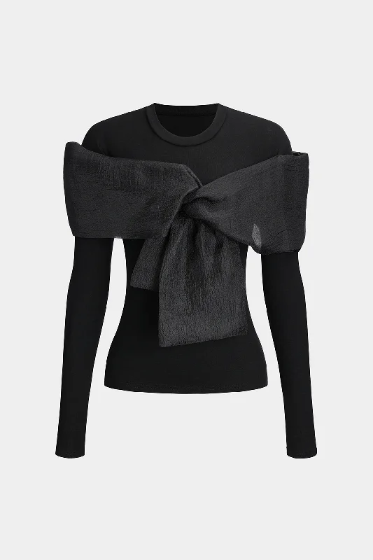 Bow Round Neck Long-Sleeve Top