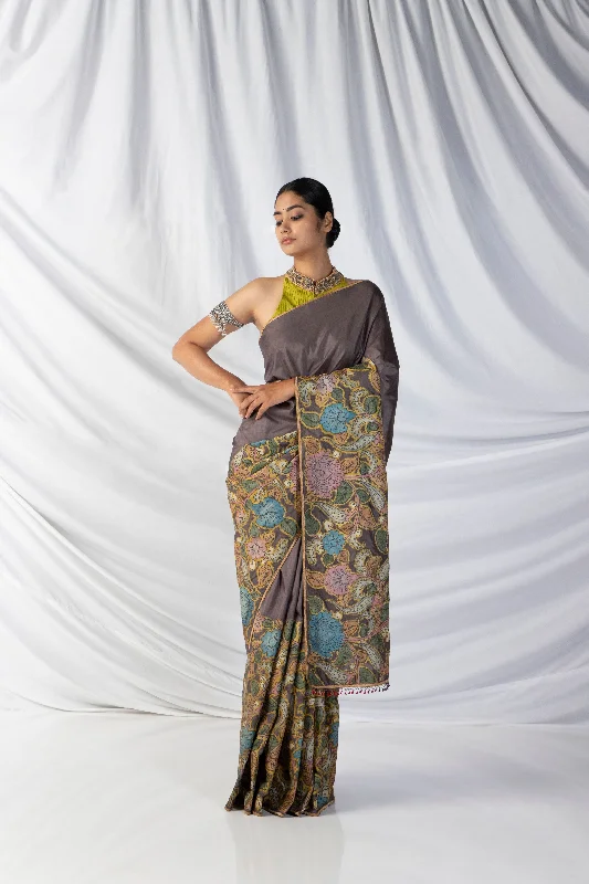 Seal Grey Poorna Saree and Blouse