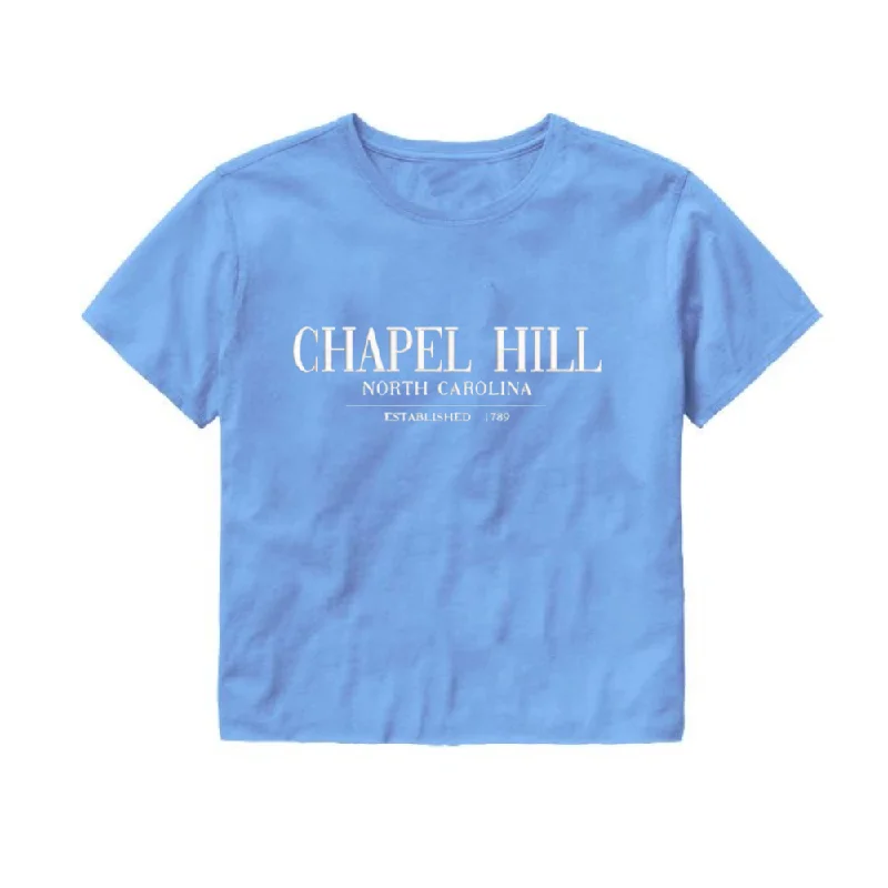 Chapel Hill Carolina Blue  Embroidered Crop Top Chill by Shrunken Head