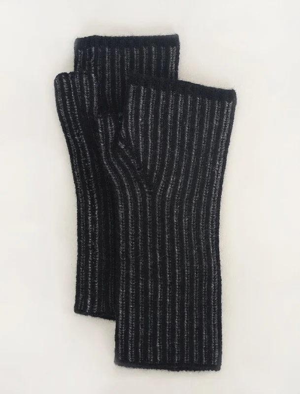 Plaited Rib Cashmere Texting Gloves, Black/Flannel