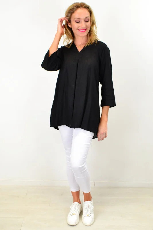 Black Linen Cotton Tunic Top