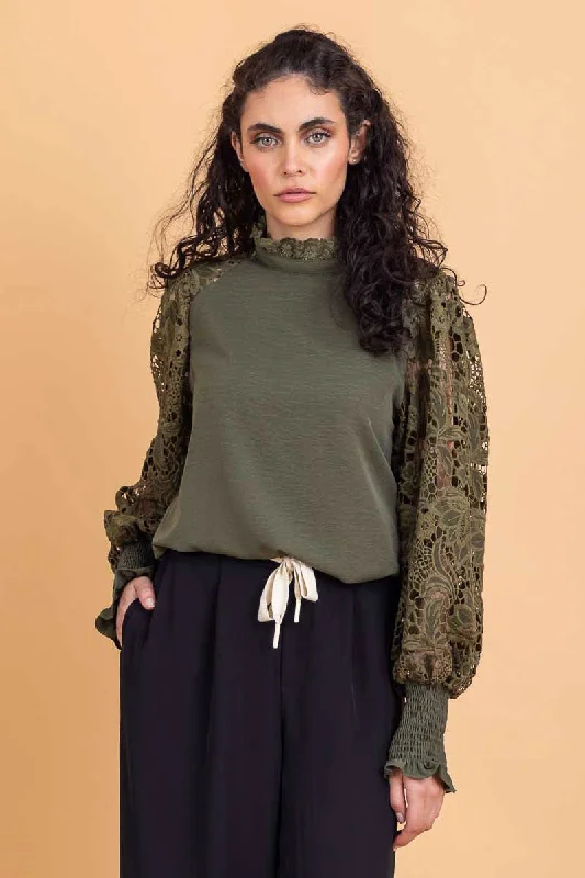 Noah Top Khaki Lace