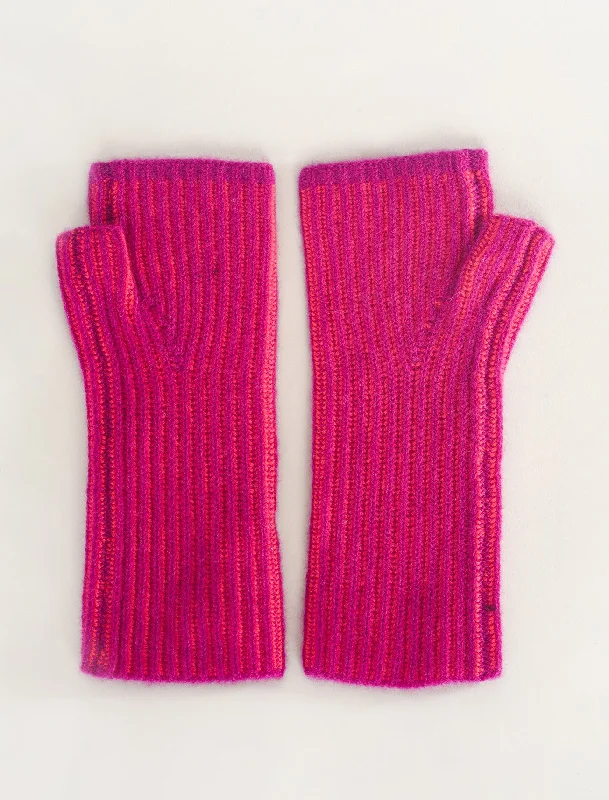 Plaited Rib Cashmere Texting Gloves, Magenta/Poppy