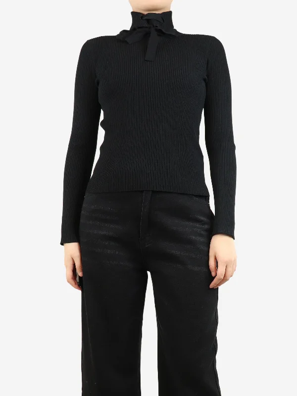 Black ribbed high-neck top - size S