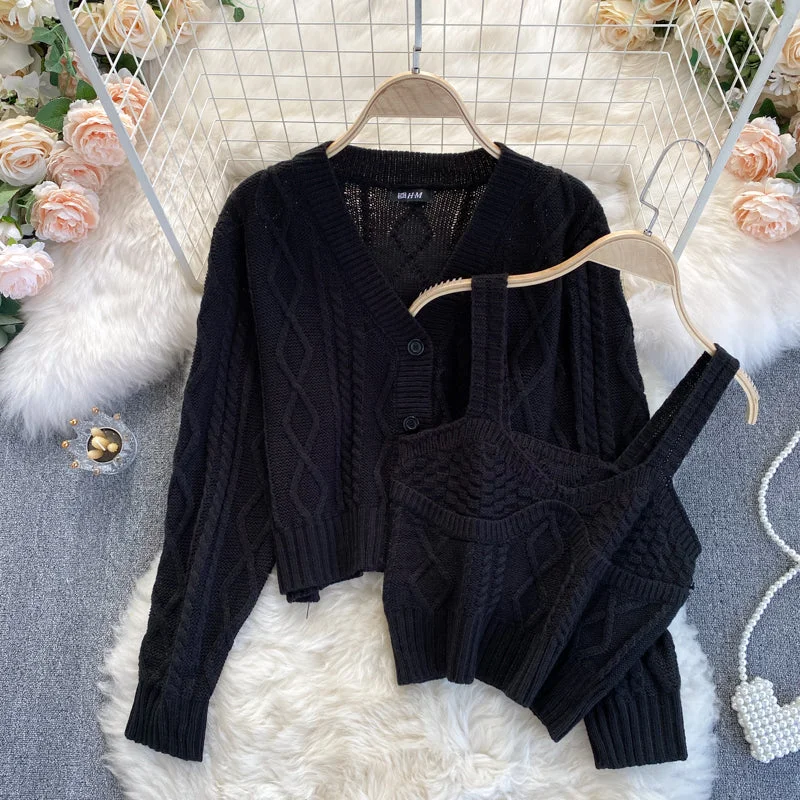 Fashionable knitted cardigan two-piece sweater 023